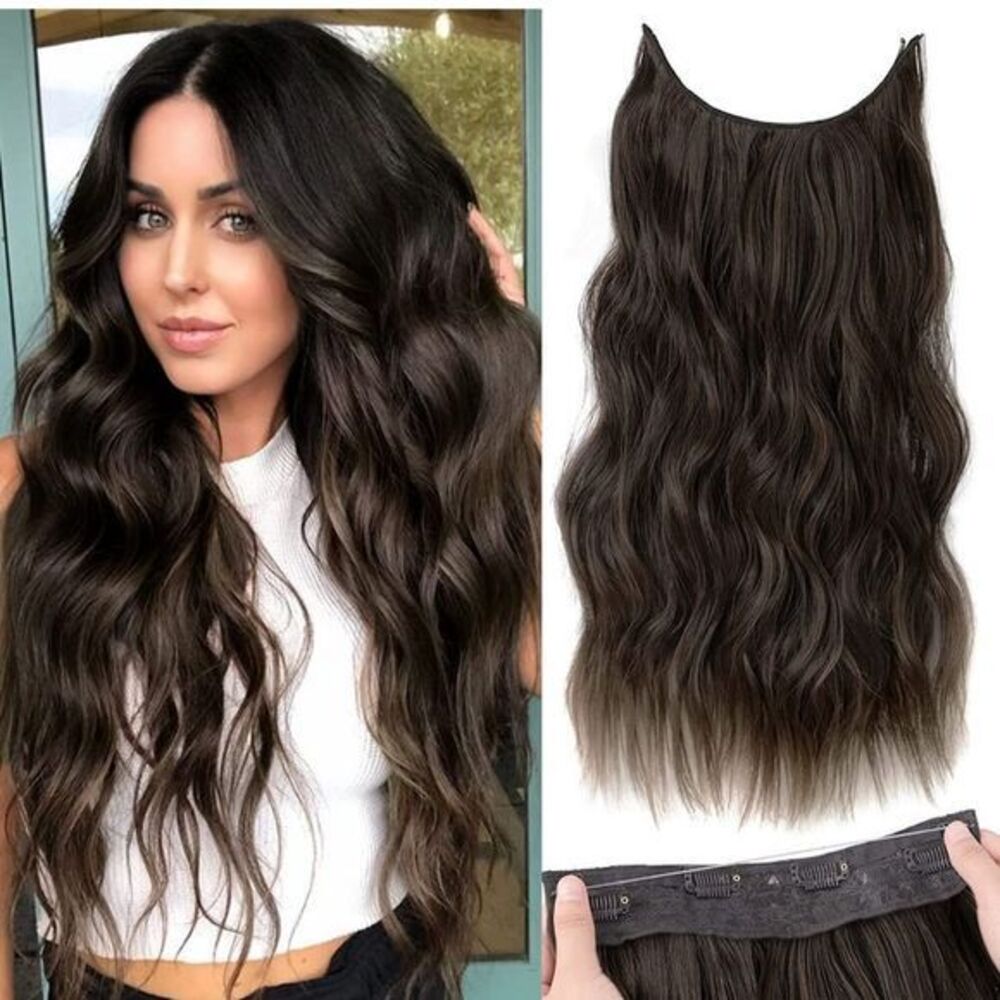 Invisible Wire Hair Extensions Adjustable Size 4 Secure Clips Long Wavy …